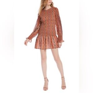 NWOT‎ Women’s LEYDEN Smocked Printed Ruffled Fairy Sheer Retro Bohemian Dress M.